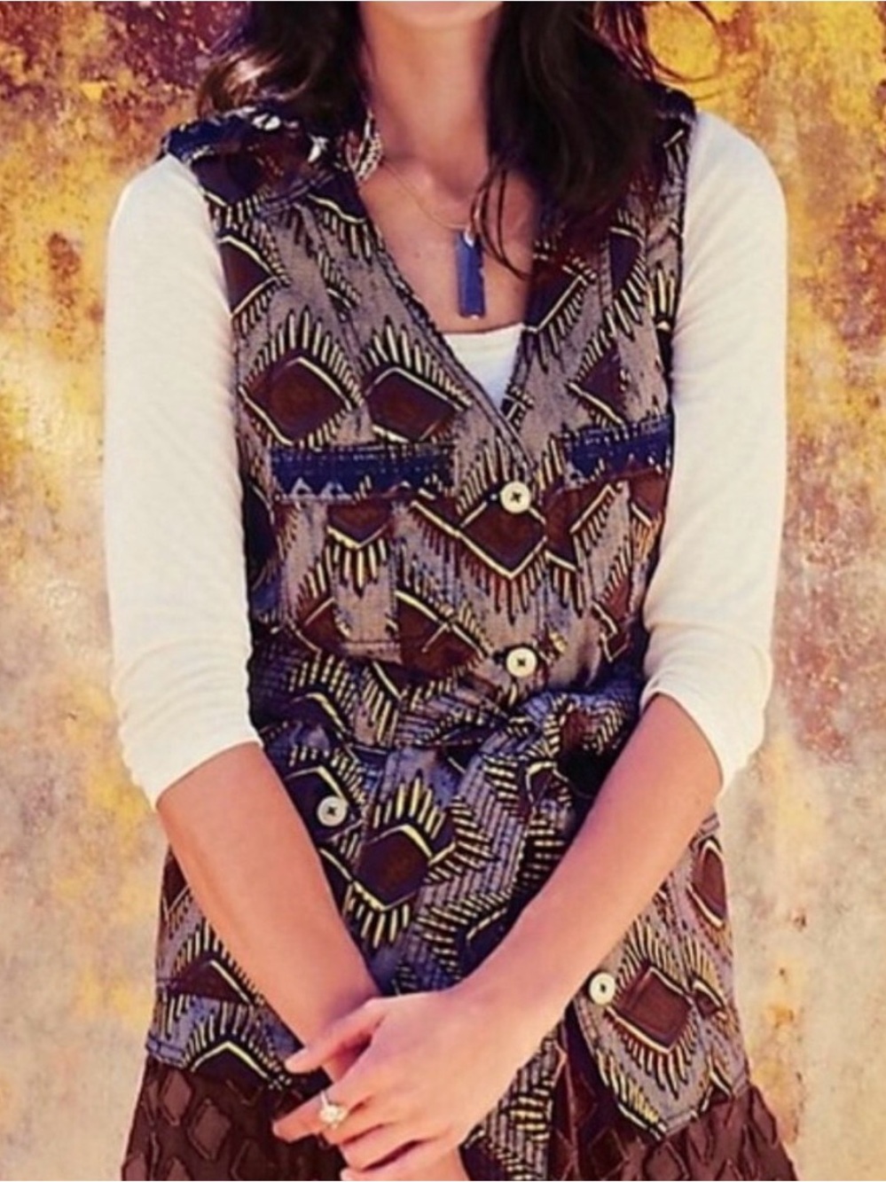 Anthropologie elevenses Patterned Button Vest